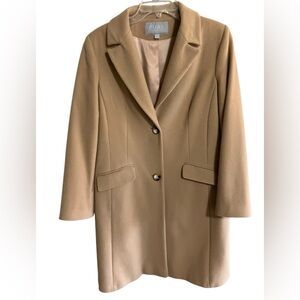 Wool Cashmere Blend Carmel Elegant Minimalist Career‎ Coat Pure Collection SZ 12